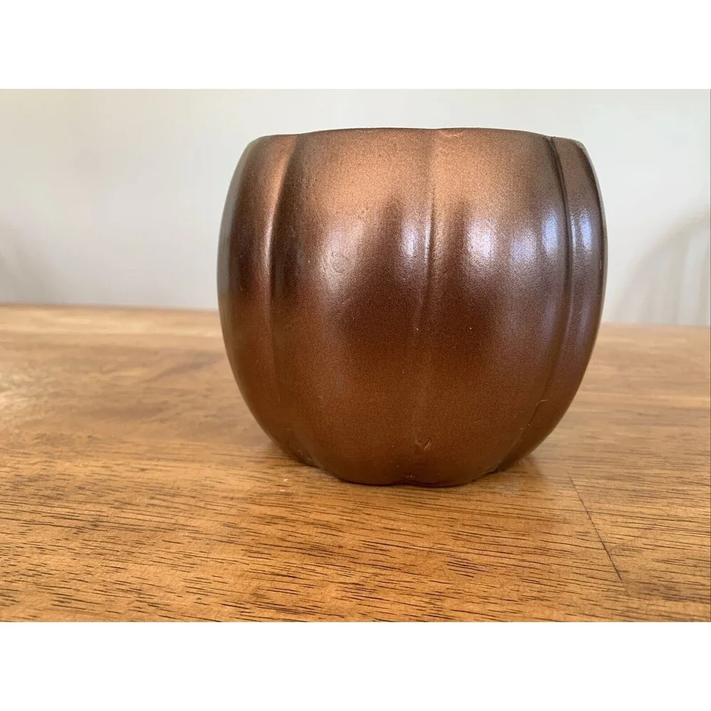 Copper‎ Color Pumpkin Shaped Planter With Tags 4 1/2” Cute!! Flowers Vegetables